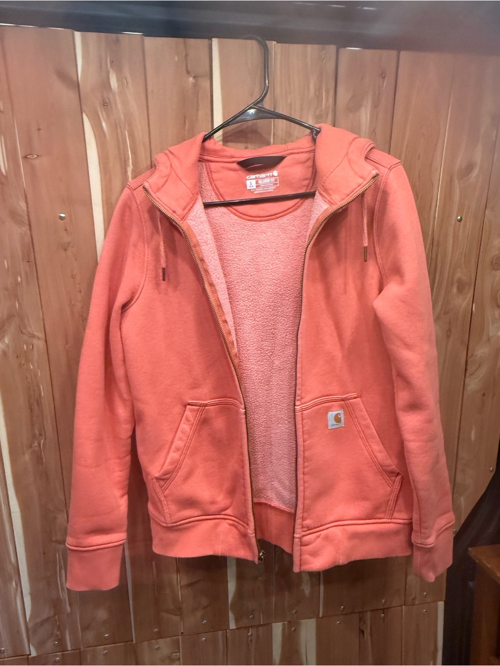 Carhartt Women's Coral-Orange Hooded Zip Teddy Jacket